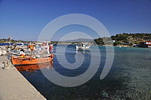 May 10, 2013 - Small bright fishing boats stand in the greek seaport