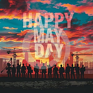 may 1st celebration construction crew and urban sunset may day ai generated image