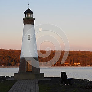 May Supermoon by Myers Point lighthouse Cayuga Lake