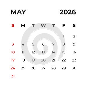 May 2026 vector calendar grid