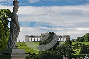 31 May 2019 Vienna, Austria - Gloriette hill at Schonbrunn palace gardens