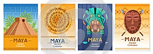 Maya ancient culture. Aztec and Inca civilization elements, archaeological finds, mexico architecture fragments