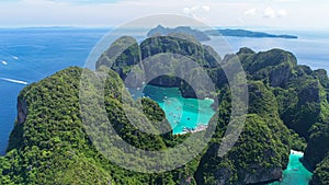 Aerial view of Maya bay ,Phi-Phi Islands, Krabi, Thailand.