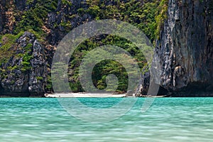 The Maya Bay beach without people where film \