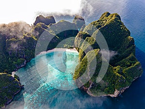 Maya Bay Koh Phi Phi Thailand, Drone aerial view of Maya Bay Koh Phi Phi Thailand