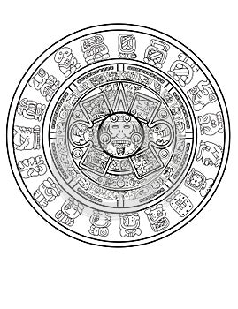 Maya calendar of Mayan or Aztec vector hieroglyph signs