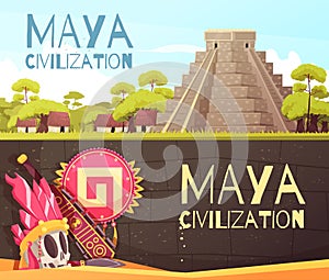 Maya Cartoon Banners Set