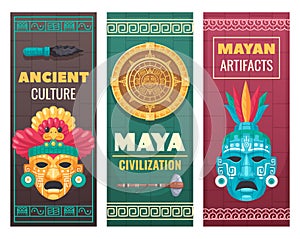 Maya Civilization Cartoon Banners