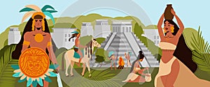 Maya Civilization Flat Illustration