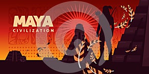 Maya Civilization Horizontal Vector Illustration