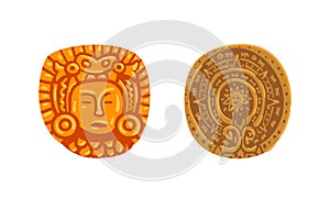 Maya Civilization Symbols Set, Mayan Calendars Cartoon Vector Illustration