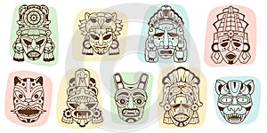 Maya culture outline masks