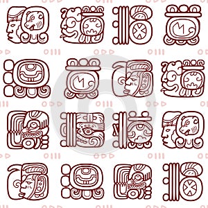 Maya glyphs, Mayan writing system vector seamless pattern - tribal art