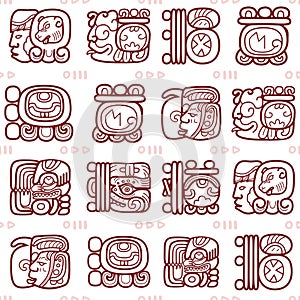 Maya glyphs, Mayan writing system vector seamless pattern - tribal art photo