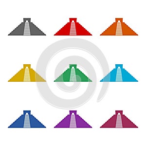 Maya pyramid icon isolated on white background. Set icons colorful