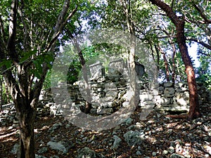 Maya pyramid temple ruins in Yucatan, Mexico photo