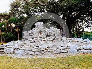 Maya ruins in playacar mexico with trees in background