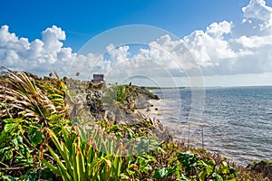 Maya Ruins of Tulum with Main Pyramid on the Ocean