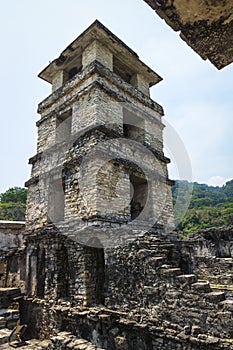 Maya temple ruin observation tower of palace, Palanque, Chiapas, Mexico