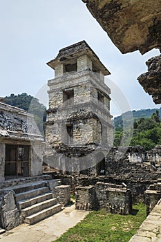 Maya temple ruins with palace and observation tower, Palanque, Chiapas, Mexico