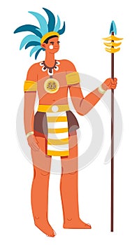 Maya warrior, man with spear and feather hats