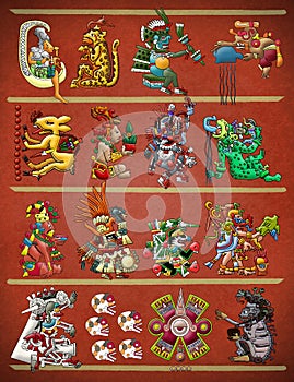 Mayan Aztec deities codex style illustration photo