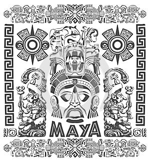 Mayan Aztec Motifs Concept vector illustration, Tattoo Tribal Style.