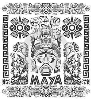 Mayan Aztec Motifs Concept vector illustration, Tattoo Tribal Style. photo