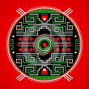 Mayan Aztec Style Emblem design, Maya iconography.