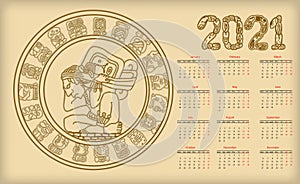 Mayan calendar. 2021 calendar planner set for template corporate design week start on Monday