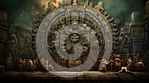 Mayan calendar colorful background. Neural network AI generated