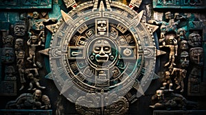 Mayan calendar colorful background. Neural network AI generated