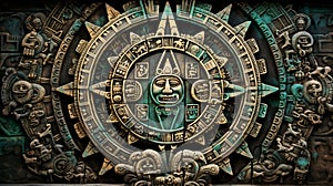 Mayan calendar colorful background. Neural network AI generated