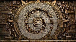 Mayan calendar colorful background. Neural network AI generated