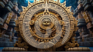 Mayan calendar colorful background. Neural network AI generated