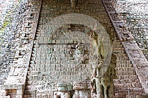 Mayan Face Stone Carving Copan Ruinas Archeological Site Honduras photo