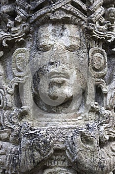 Mayan Face Stone Carving Copan Ruinas Archeological Site Honduras