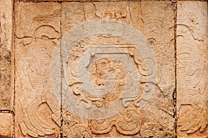 Mayan glyphs on a stone stele Yucatan peninsula, Mexico