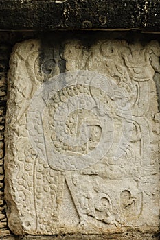 Mayan glyphs on a stone stele photo