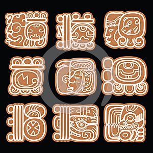 Mayan glyphs, writing system and languge design in brown