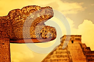 Mayan Head Sculpture in Chichen Itza