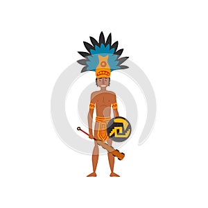 Mayan Indian, Maya civilization character, American tribal culture element vector Illustration on a white background