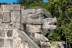 Mayan Jaguar Figurehead Sculptures at Archaeological Site photo