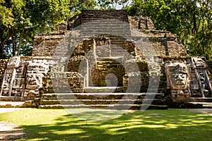 Mayan Mask temple at Lamanai in Northern Belize