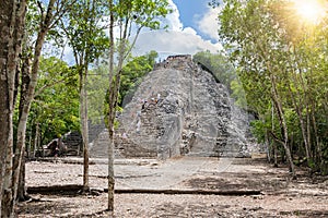 The Mayan Nohoch Mul pyramid in Coba, Yucatan