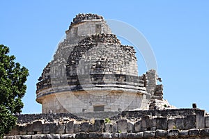 Mayan observatory in chichenitza pyramids in yucatan, mexico.