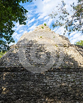 Mayan observatory in Coba Observatorio astronomico de Coba. Ancient building in archeological site. Travel photo. Mexico. Yucata photo