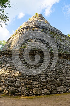 Mayan observatory in Coba Observatorio astronomico de Coba. Ancient building in archeological site. Travel photo. Mexico. Yucata