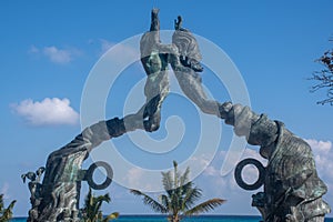 Mayan Portal with sea in background at Resort Town of Playa del Carmen yucatan