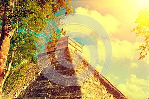 Mayan pyramid Chichen Itza, Mexico. Ancient mexican tourist site